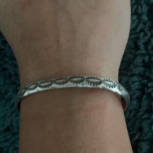 Vintage Unisex Navajo Sterling Hand Stamped Cuff Bracelet 12.66 grams